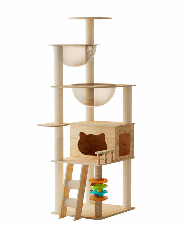 59" Modern Cat Tower, Wood Cat Tree Tower for Indoor Cats, Cat Treewith Sisal-Covered Scratching Posts and Top Perch, Cat Condo with Acrylic Hammock for Small Large Cats