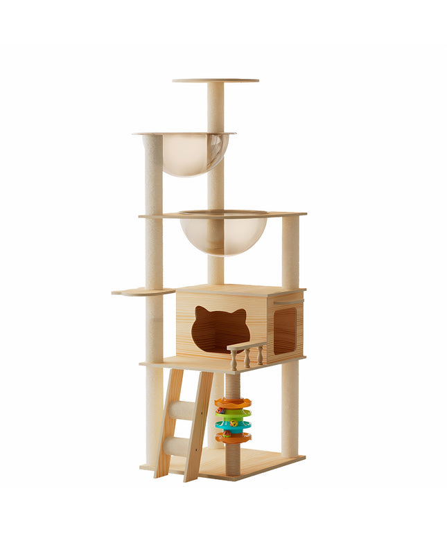 59" Modern Cat Tower, Wood Cat Tree Tower for Indoor Cats, Cat Treewith Sisal-Covered Scratching Posts and Top Perch, Cat Condo with Acrylic Hammock for Small Large Cats