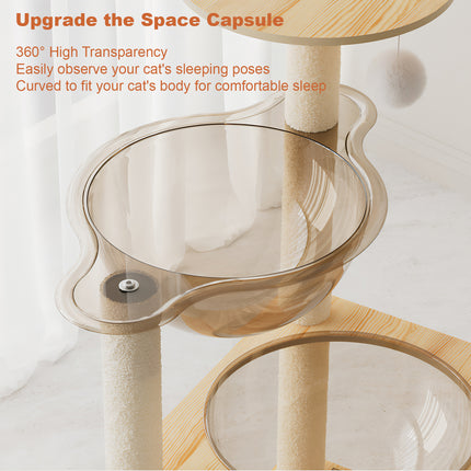 59" Modern Cat Tower, Wood Cat Tree Tower for Indoor Cats, Cat Treewith Sisal-Covered Scratching Posts and Top Perch, Cat Condo with Acrylic Hammock for Small Large Cats