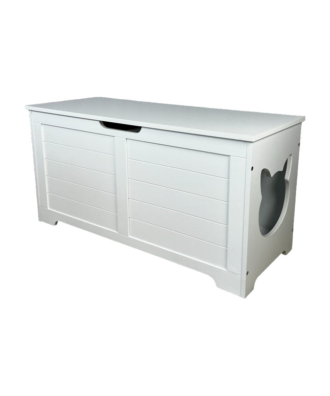 39.4" Top open Cat Litter Box Enclosure Furniture, Cat Washroom, Hidden Litter Box Cover, Cabinet for Large Cat, Dog Proof Cat Litter Boxes, Hideaway Litter Box, Cat House, White