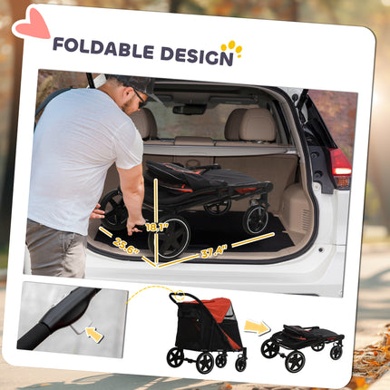Dog Stroller , One-Click Foldable Pet Stroller, Shock Absorption Wheels