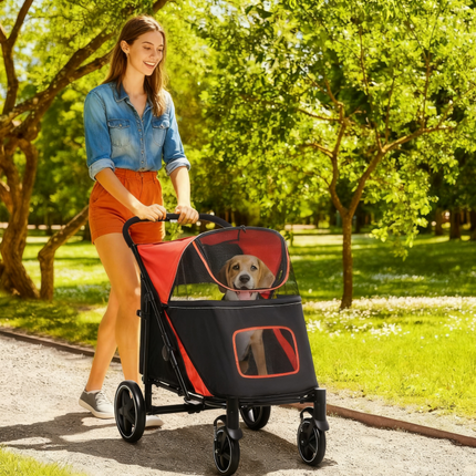Dog Stroller , One-Click Foldable Pet Stroller, Shock Absorption Wheels